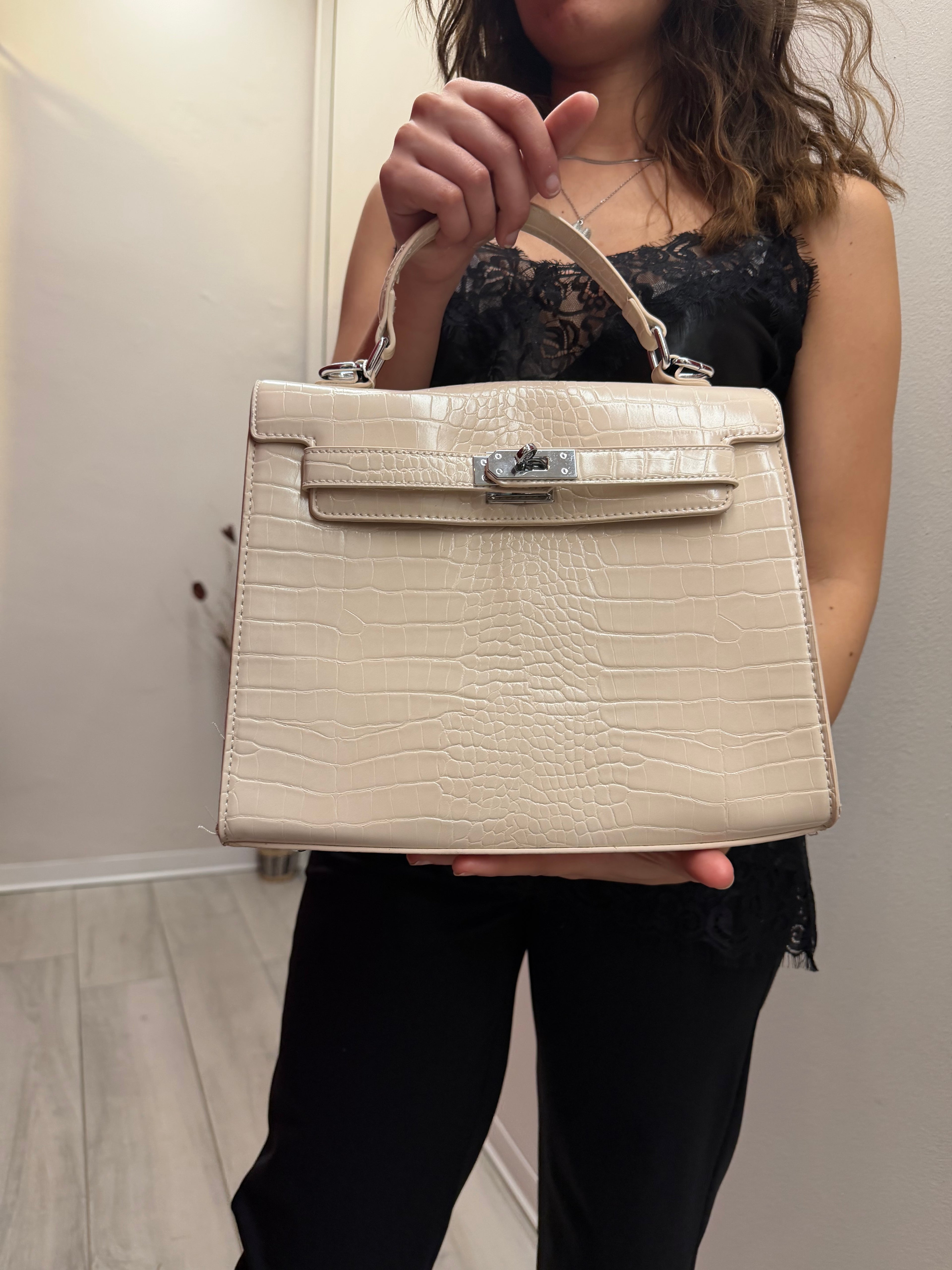Borsa crocodile beige